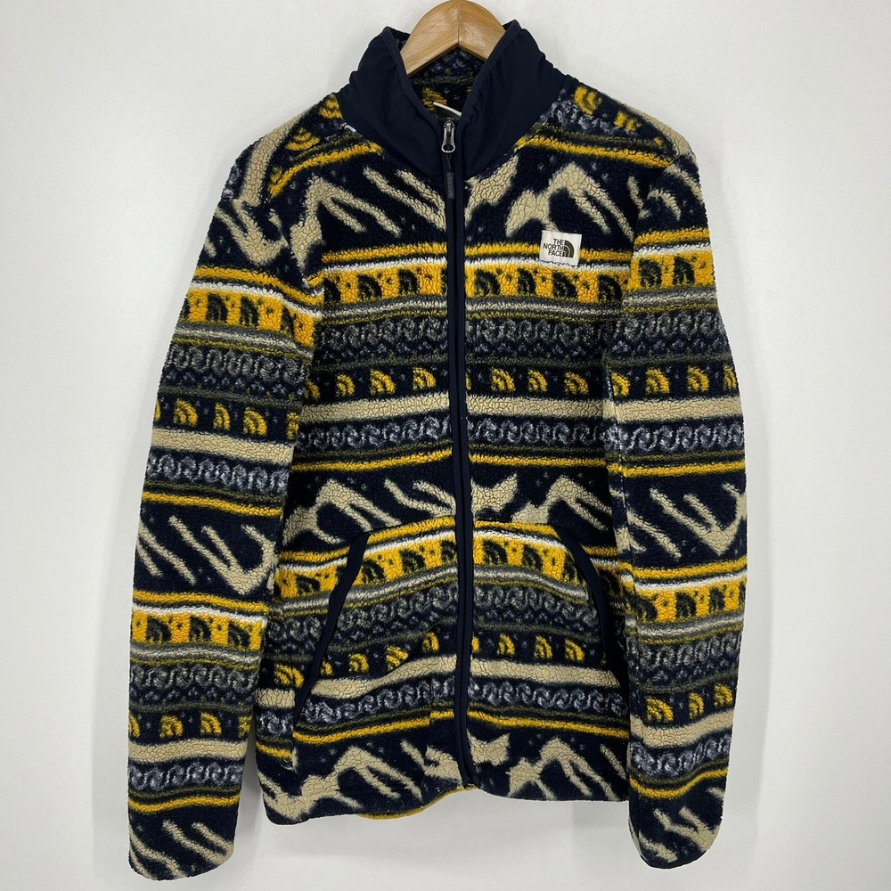 The North Face Mens Aztec Print Sherpa Fleece Full Zip Jacket Yellow M